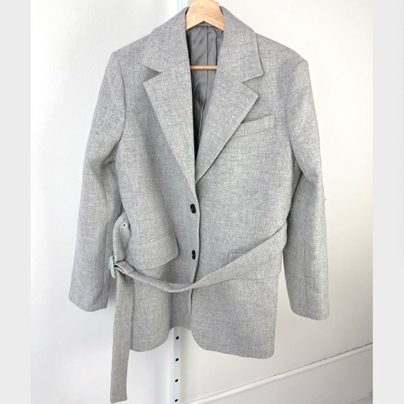 & Other Stories Jackets & Blazers - & Other Stories Belted Coat Two Button Manteco Italian Wool Heather Gray Size 4